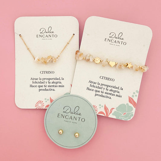 Set Cadena Citrino + Pulsera Citrino Elástica + Topos