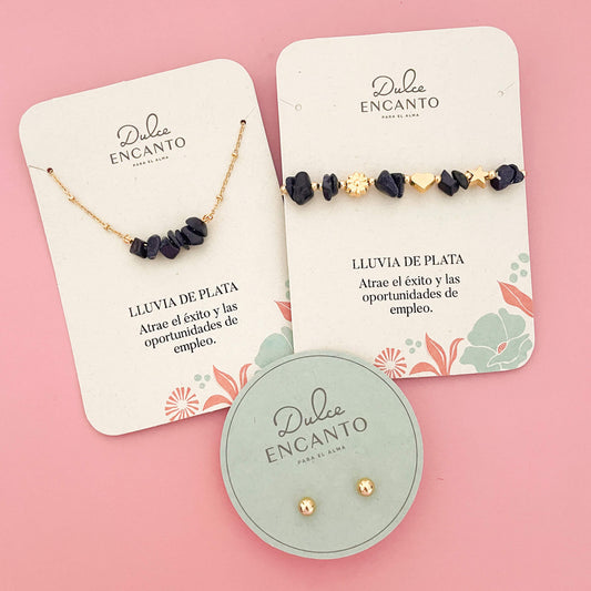 Set Cadena Lluvia de Plata + Pulsera Lluvia de Plata Elástica + Topos