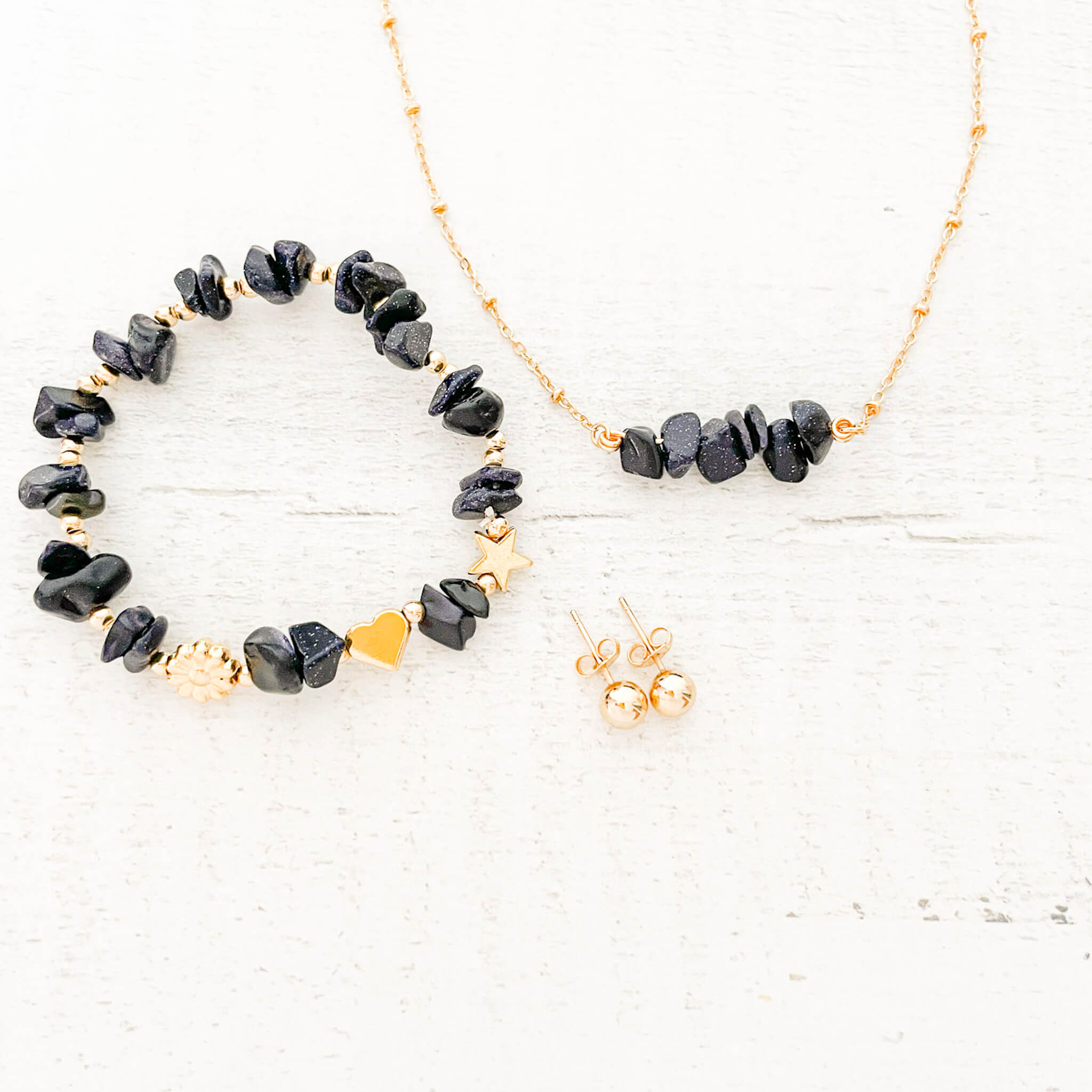 Set Cadena Lluvia de Plata + Pulsera Lluvia de Plata Elástica + Topos