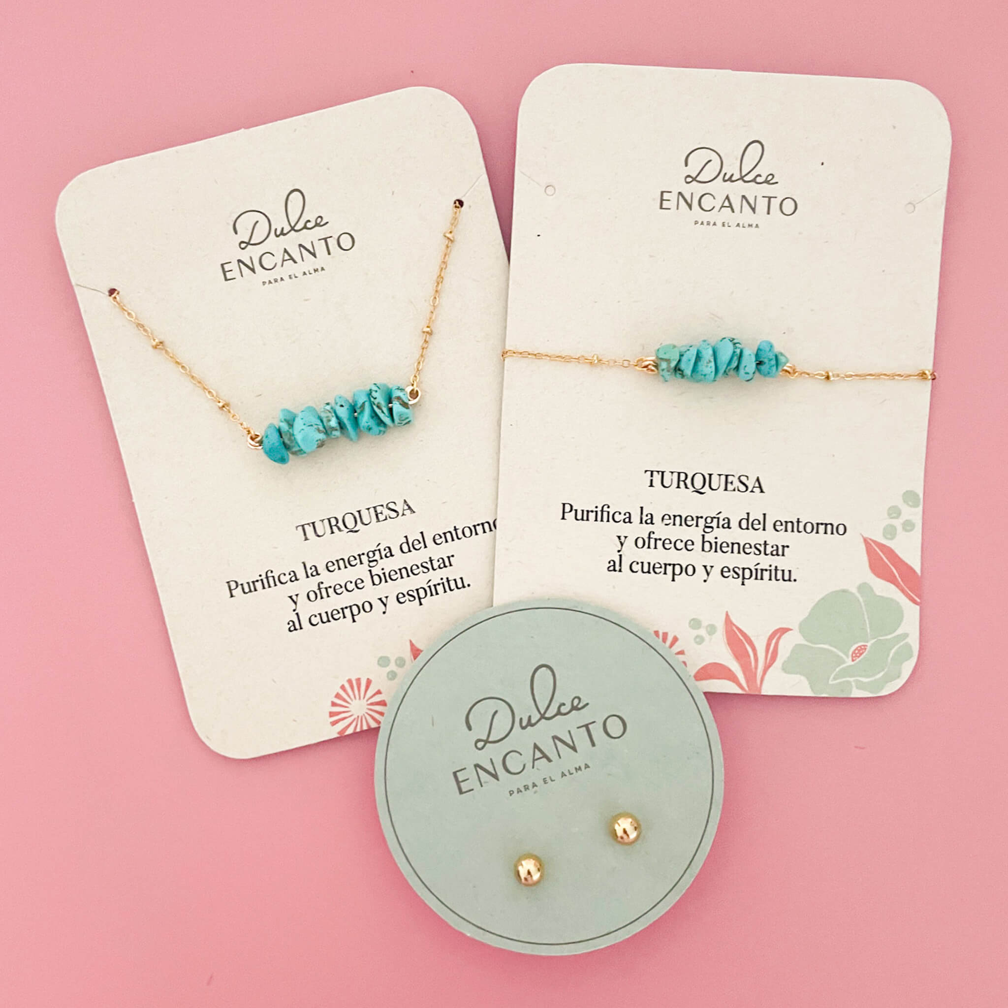 Set Cadena Turquesa + Pulsera Turquesa Broche + Topos