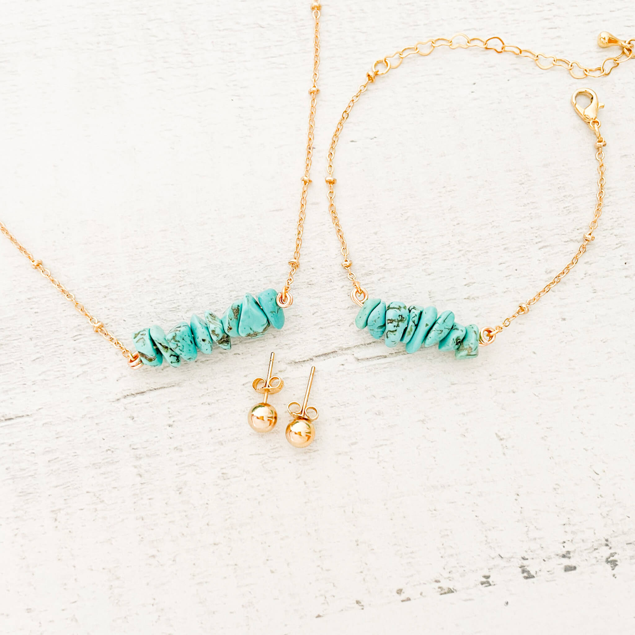 Set Cadena Turquesa + Pulsera Turquesa Broche + Topos