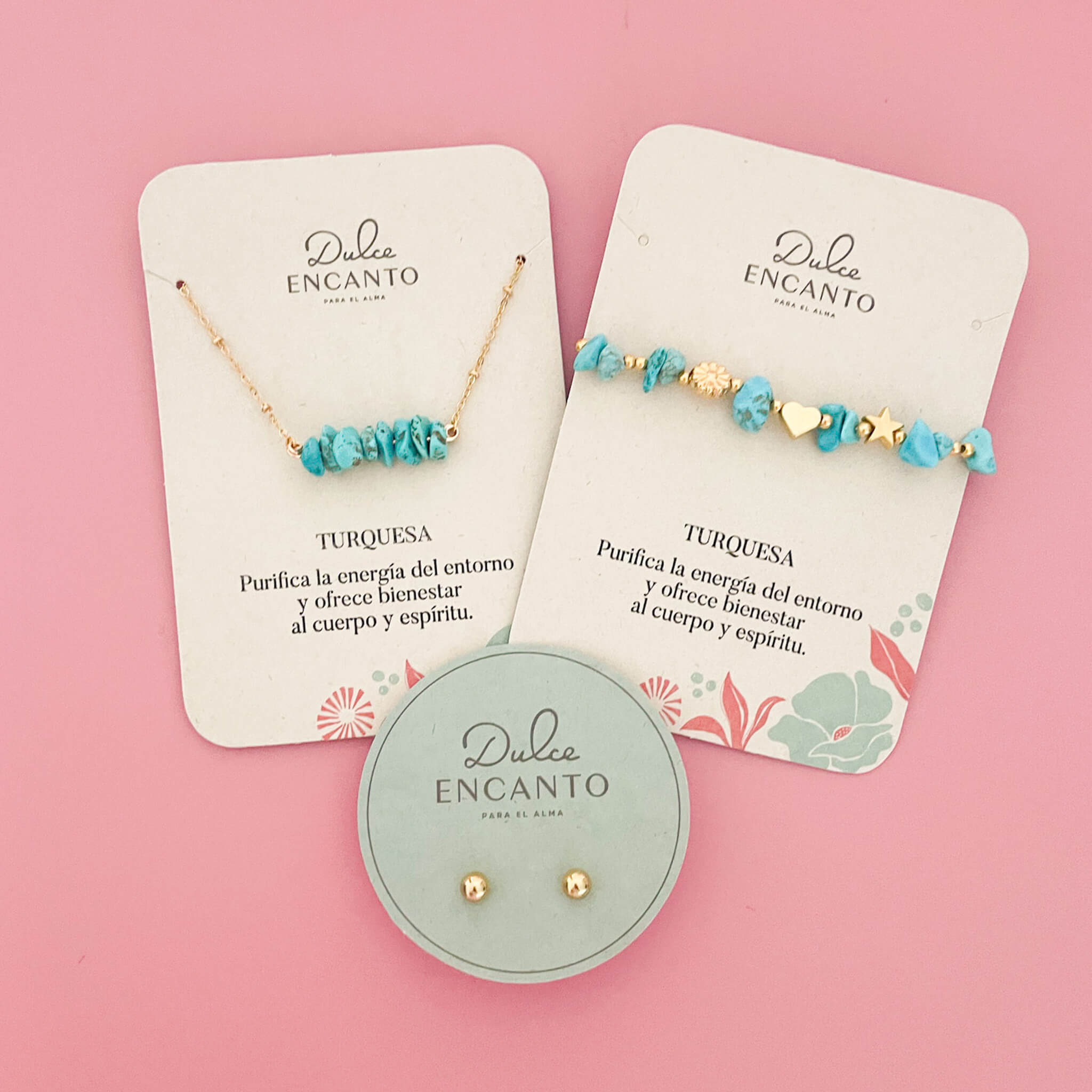 Set Cadena Turquesa + Pulsera Turquesa Elástica + Topos