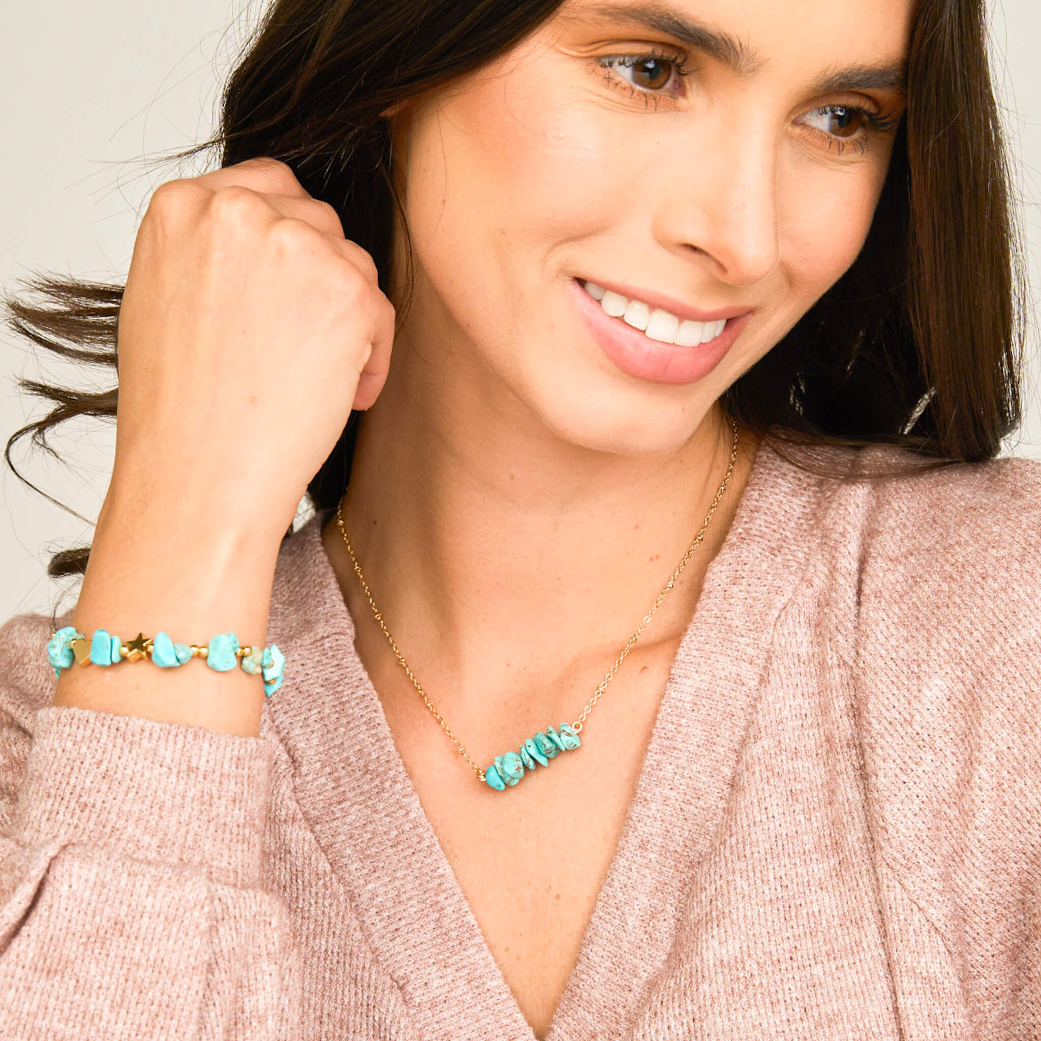 Set Cadena Turquesa + Pulsera Turquesa Elástica + Topos