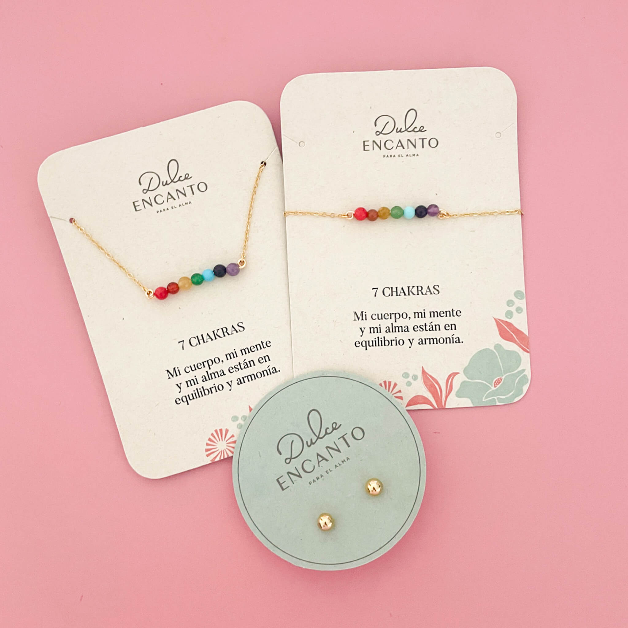 Set Cadena 7 Chakras + Pulsera 7 Chakras Broche + Topos