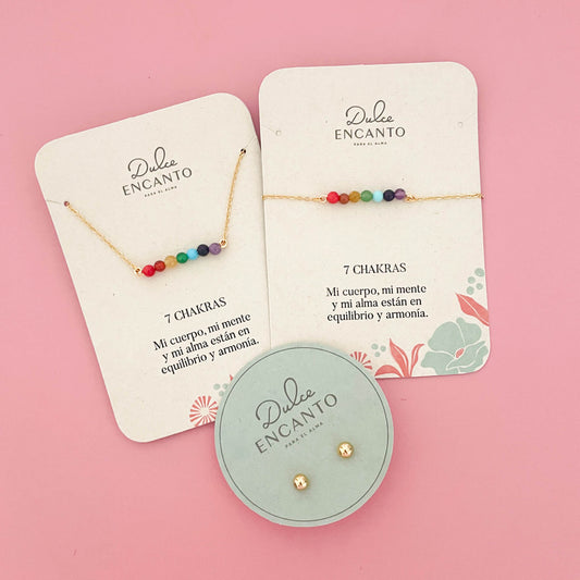 Set Cadena 7 Chakras + Pulsera 7 Chakras Broche + Topos