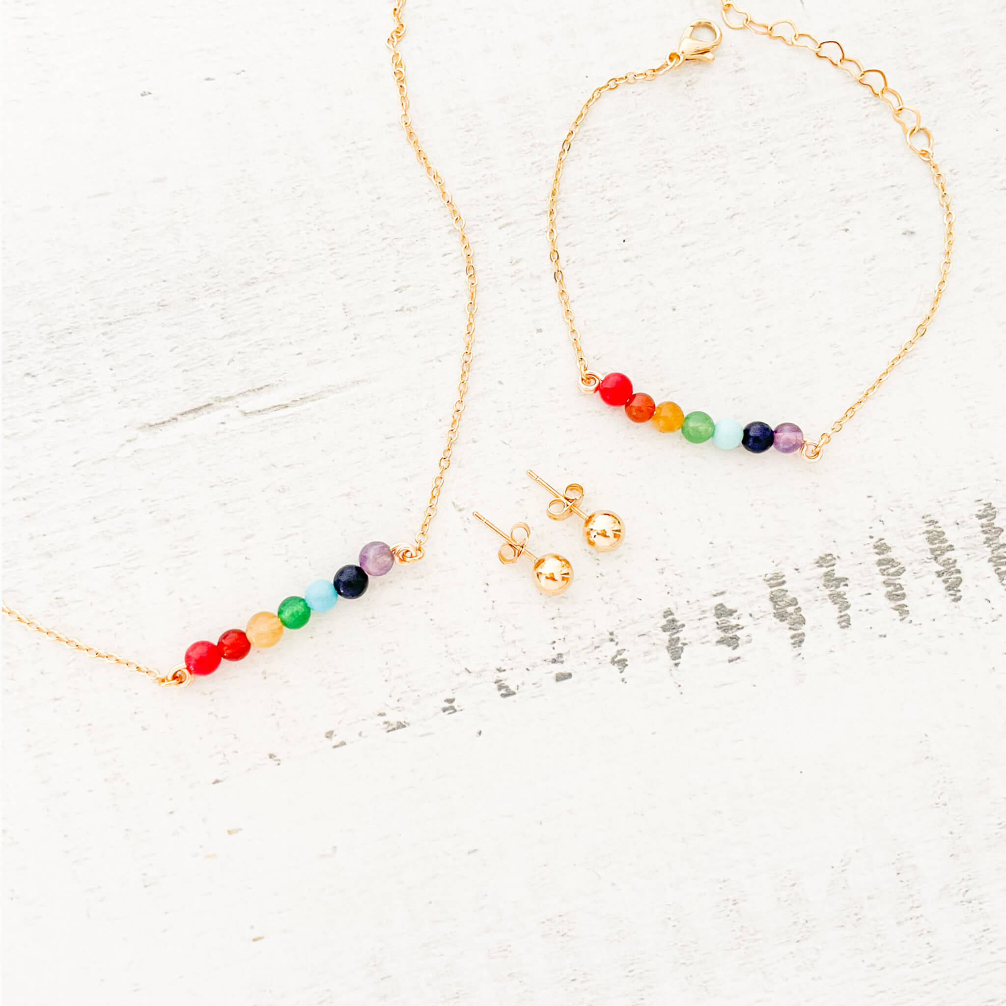 Set Cadena 7 Chakras + Pulsera 7 Chakras Broche + Topos