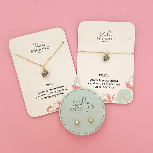 Set Cadena Pirita + Pulsera Pirita Broche + Topos