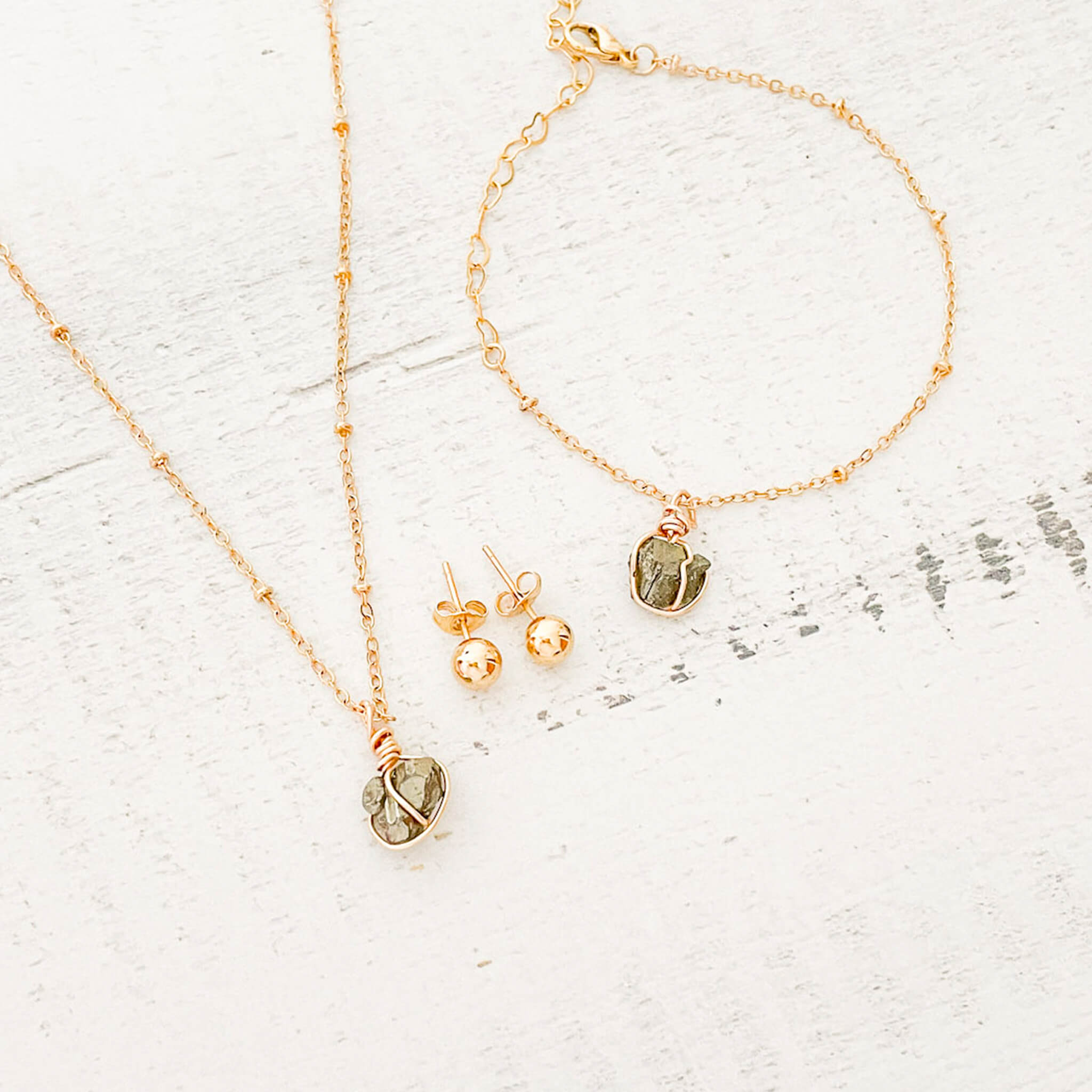 Set Cadena Pirita + Pulsera Pirita Broche + Topos