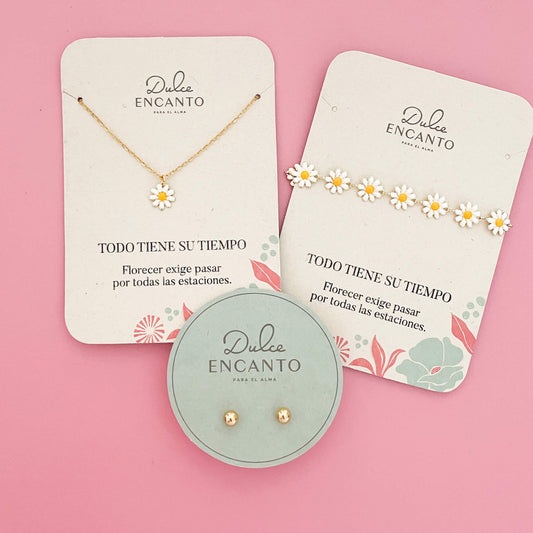 Set Cadena Margarita + Pulsera Margaritas Blancas + Topos