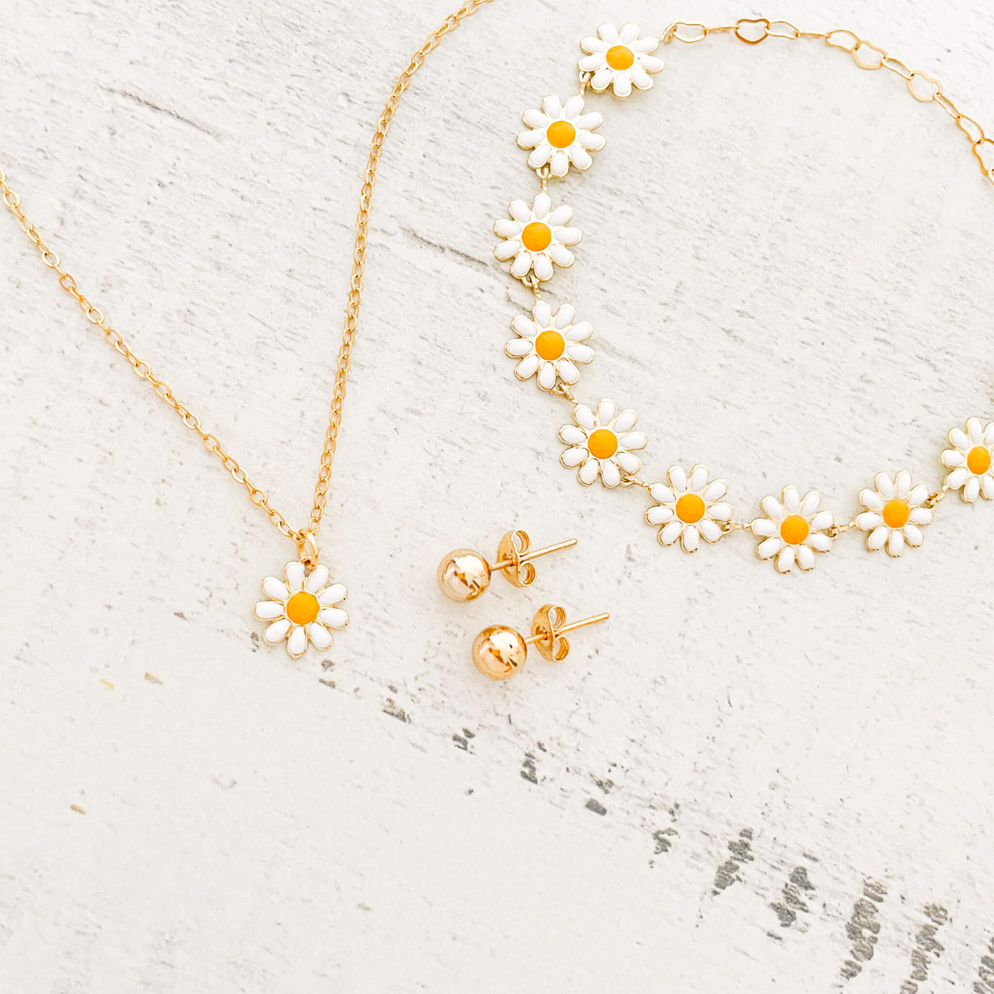 Set Cadena Margarita + Pulsera Margaritas Blancas + Topos