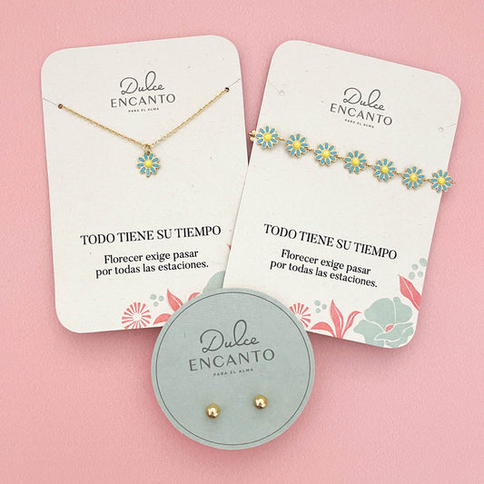 Set Cadena Margarita + Pulsera Margaritas Azules + Topos