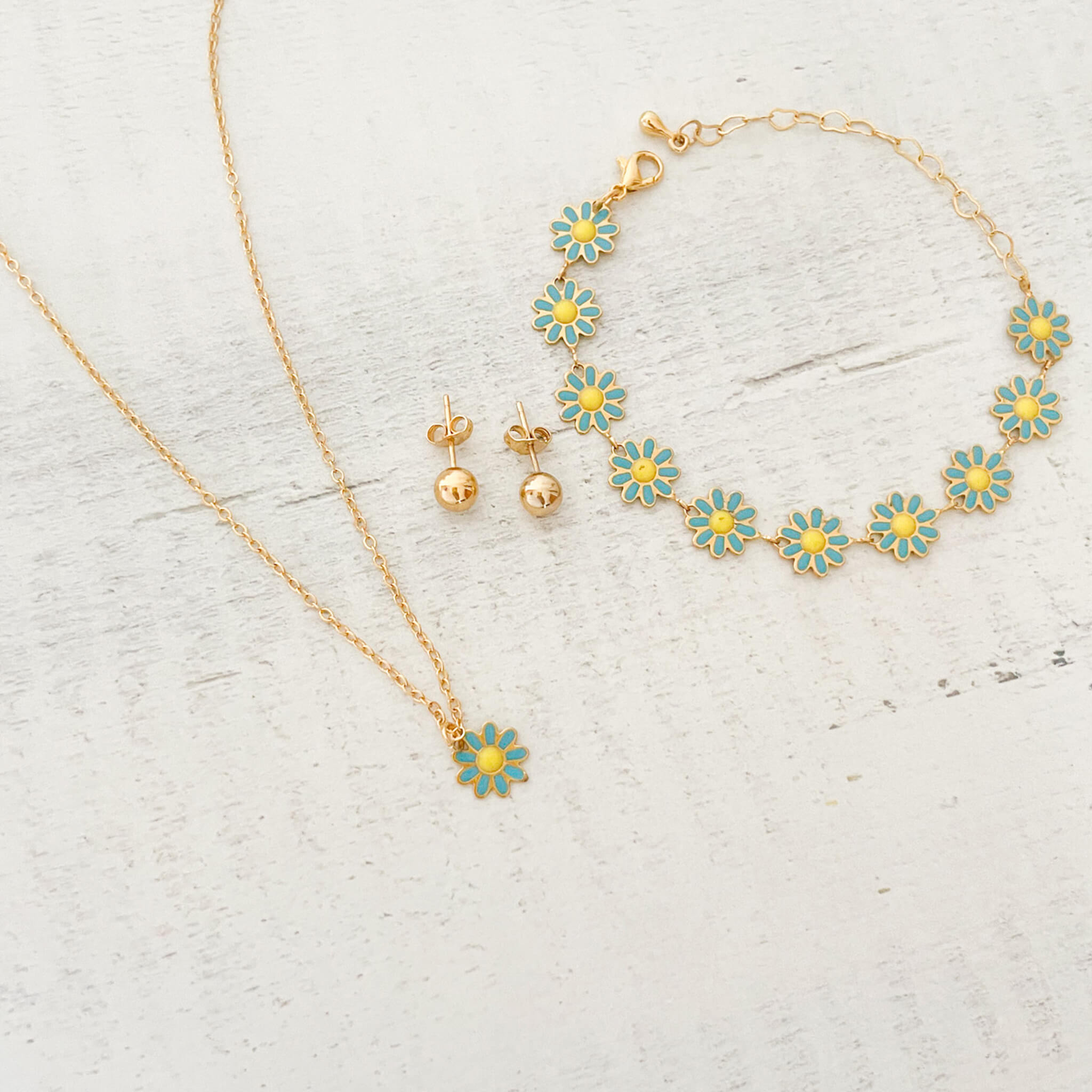 Set Cadena Margarita + Pulsera Margaritas Azules + Topos