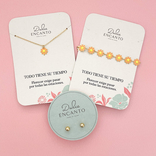 Set Cadena Margarita + Pulsera Margaritas Naranjadas + Topos