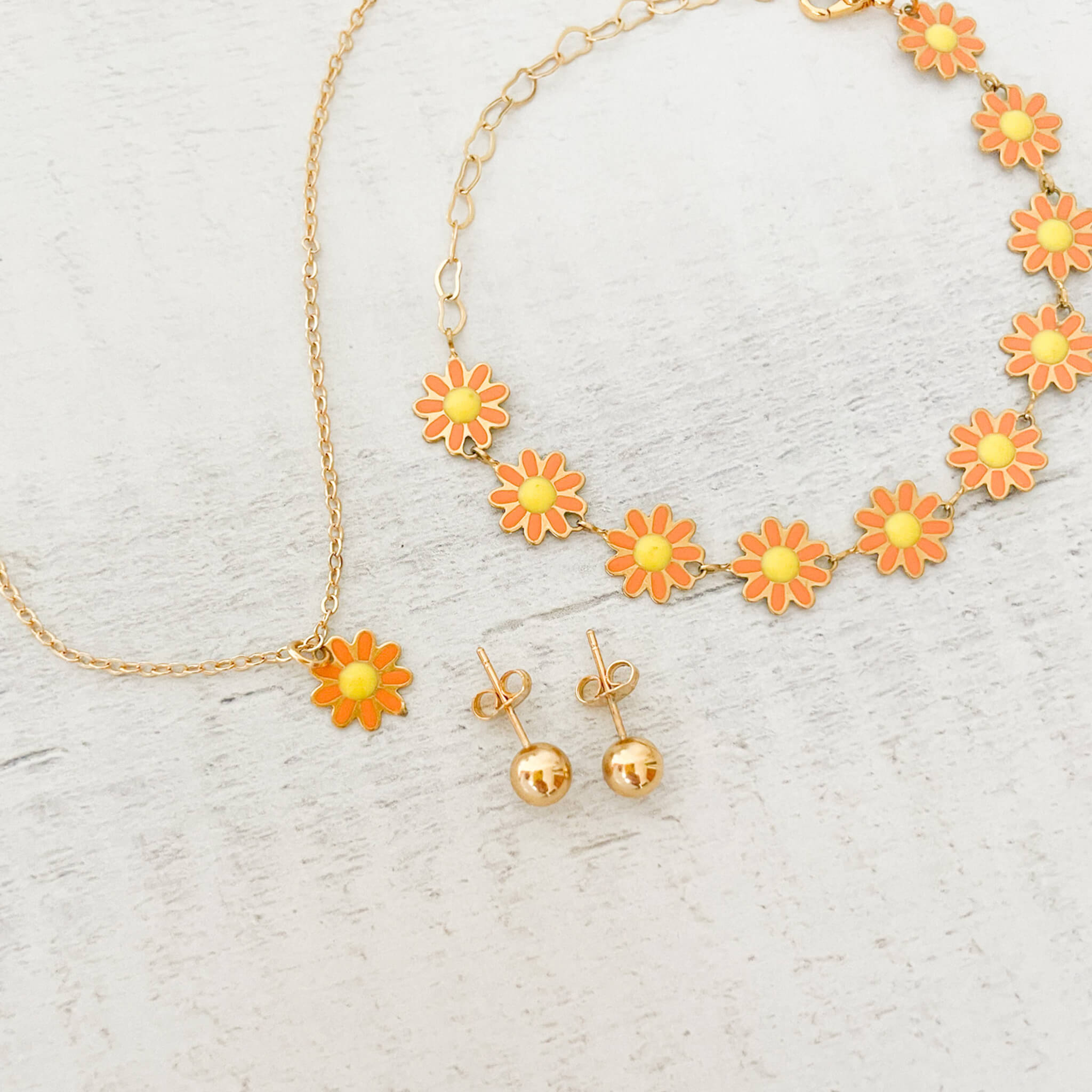 Set Cadena Margarita + Pulsera Margaritas Naranjadas + Topos