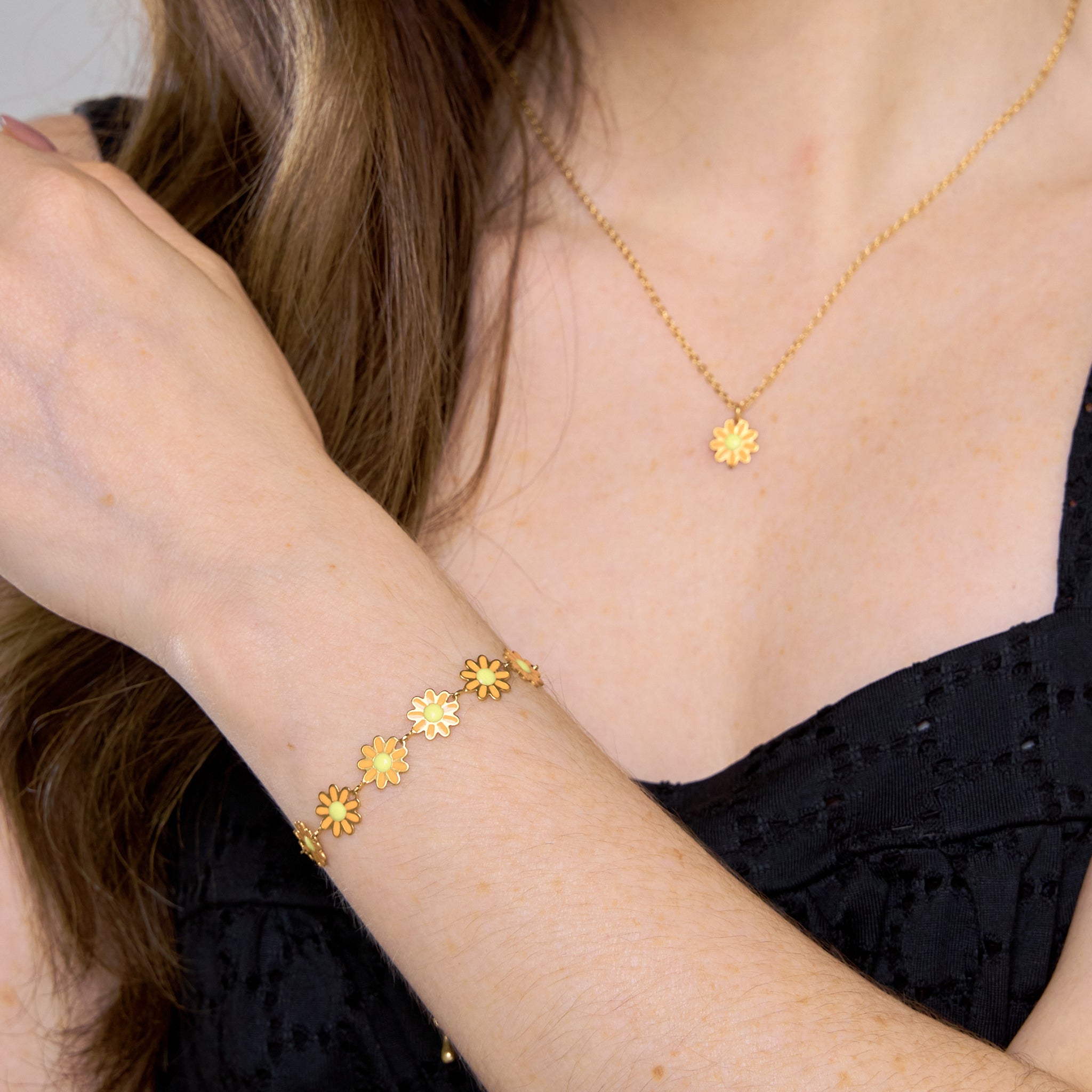 Set Cadena Margarita + Pulsera Margaritas Naranjadas + Topos