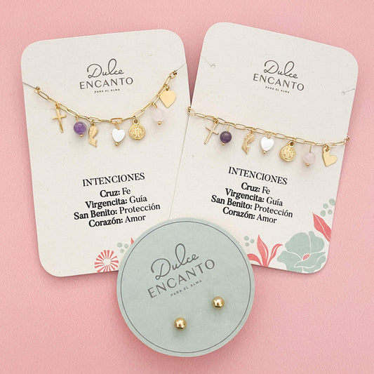 Set Collar Intenciones Fe Amor + Pulsera + Topos