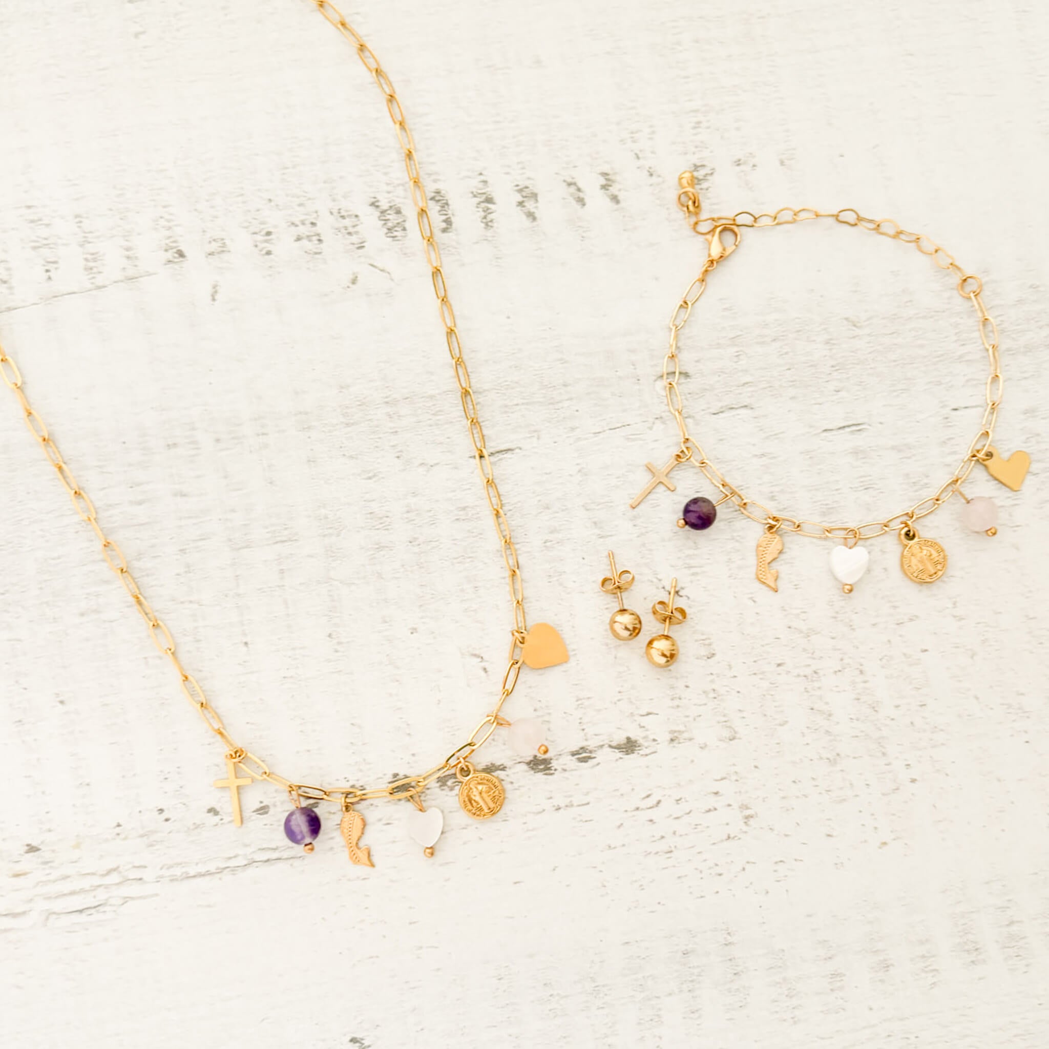 Set Collar Intenciones Fe Amor + Pulsera + Topos