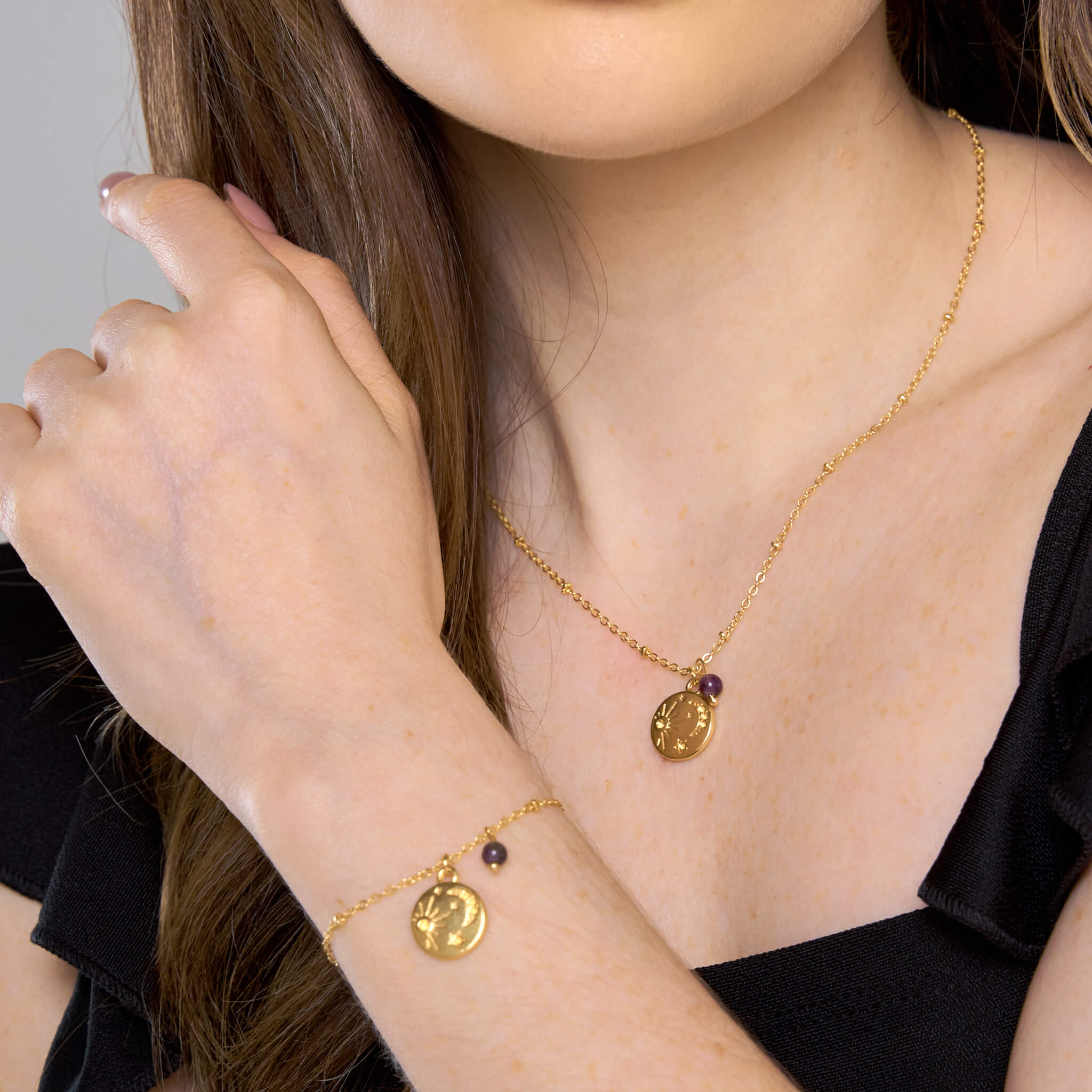 Set Cadena Universo Amatista + Pulsera Universo Amatista + Topos