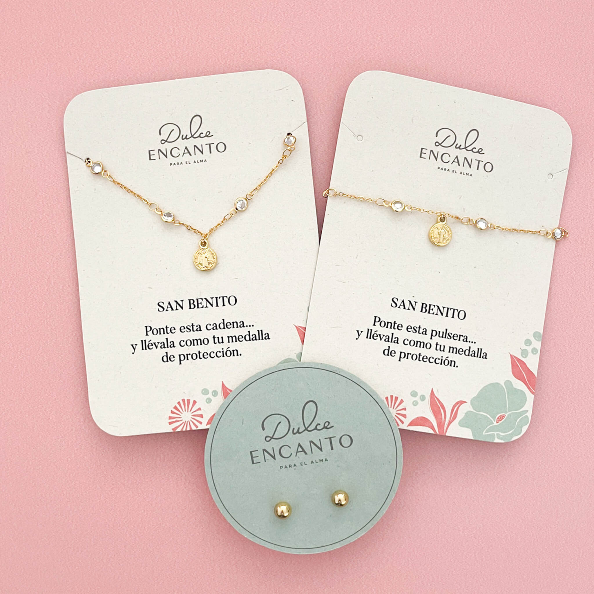 Set Cadena San Benito Zircón + Pulsera San Benito Zircón + Topos