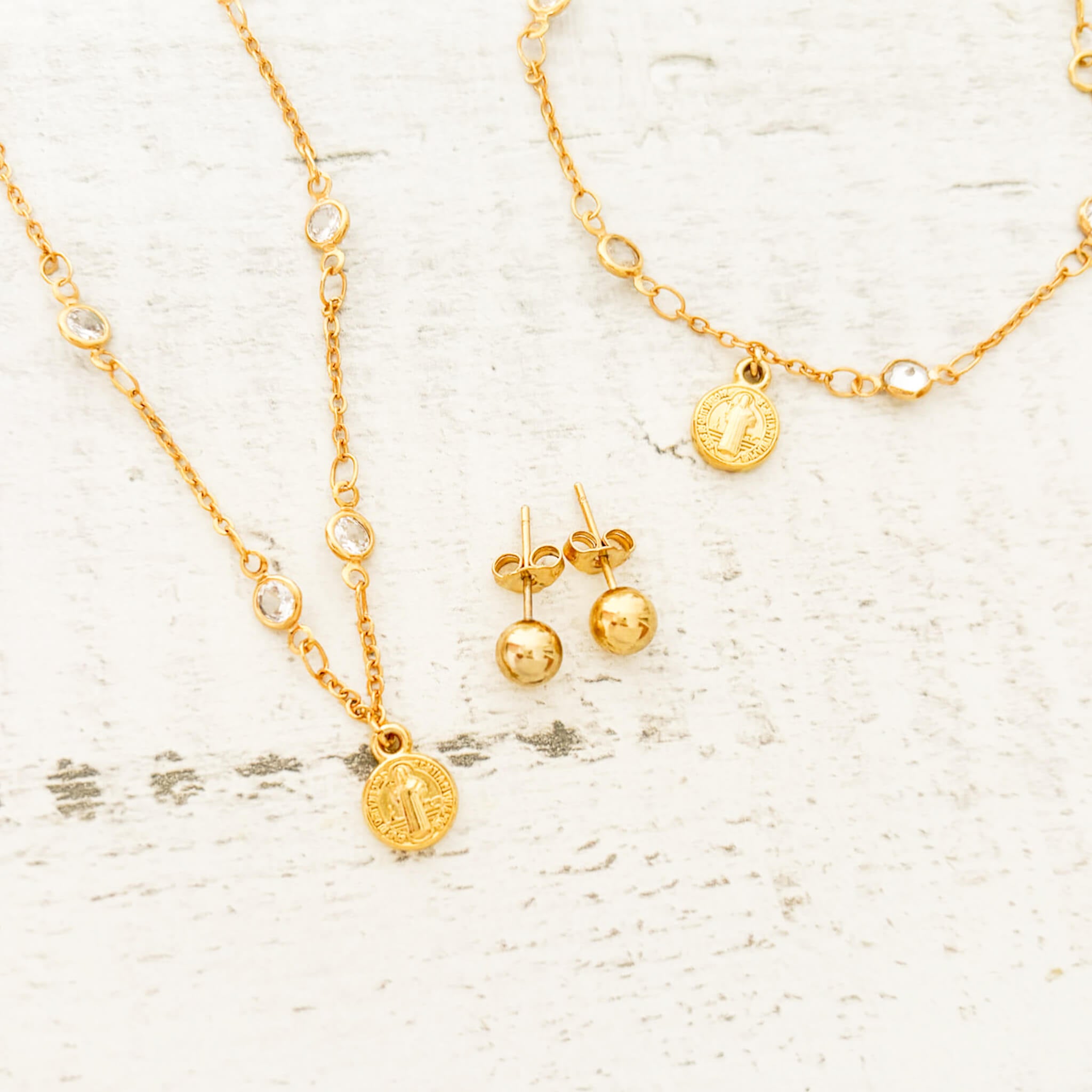 Set Cadena San Benito Zircón + Pulsera San Benito Zircón + Topos