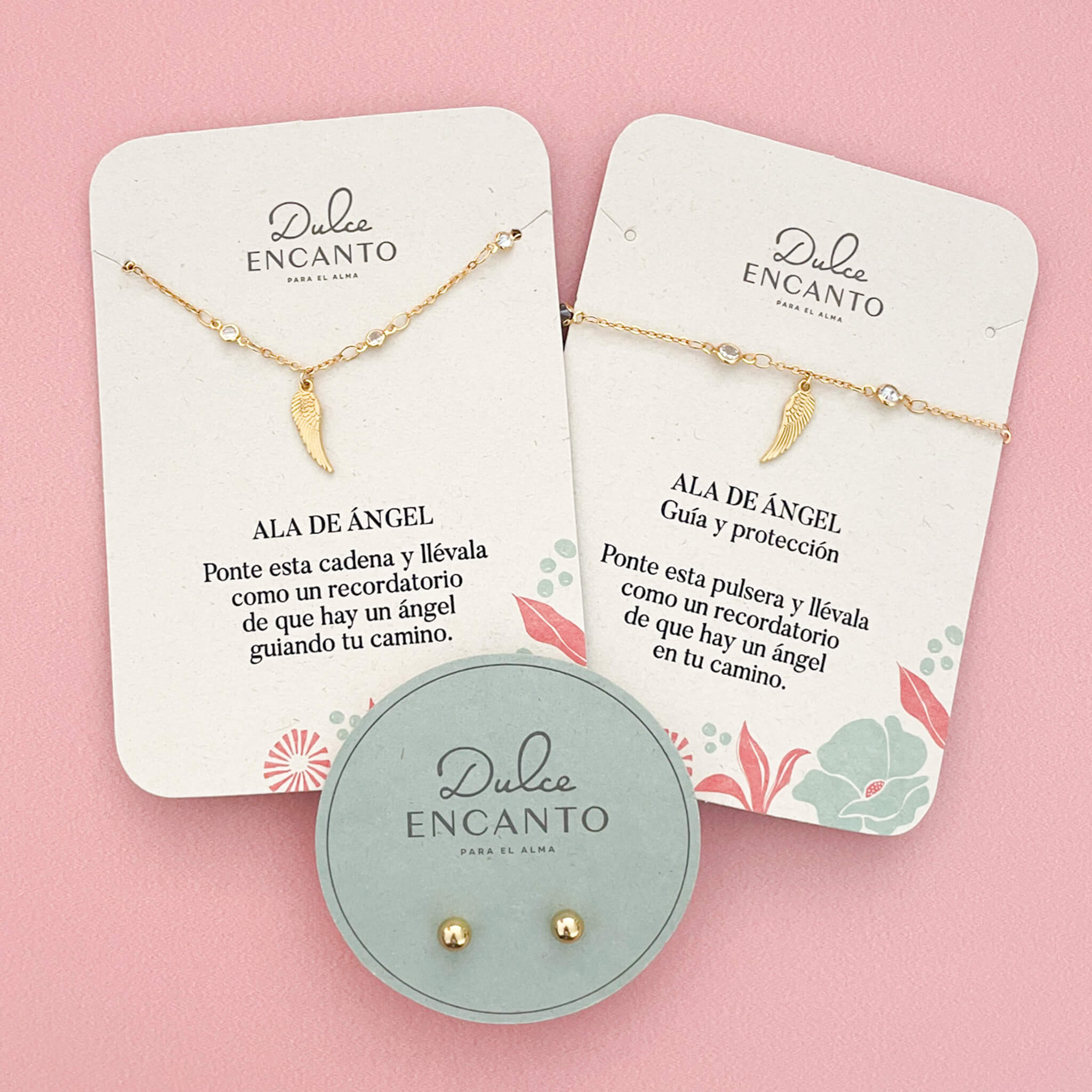 Set Cadena Ala de Ángel Zircón + Pulsera Ala de Ángel Zircón + Topos