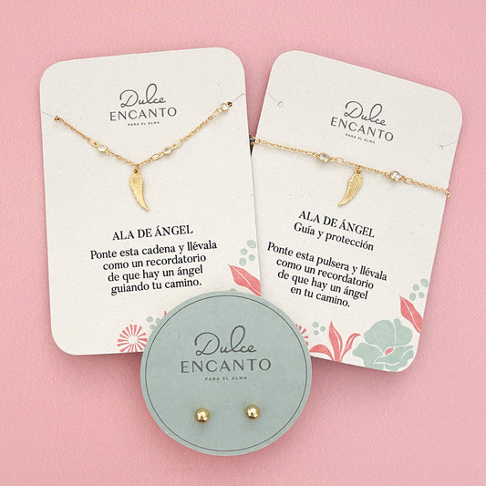 Set Cadena Ala de Ángel Zircón + Pulsera Ala de Ángel Zircón + Topos