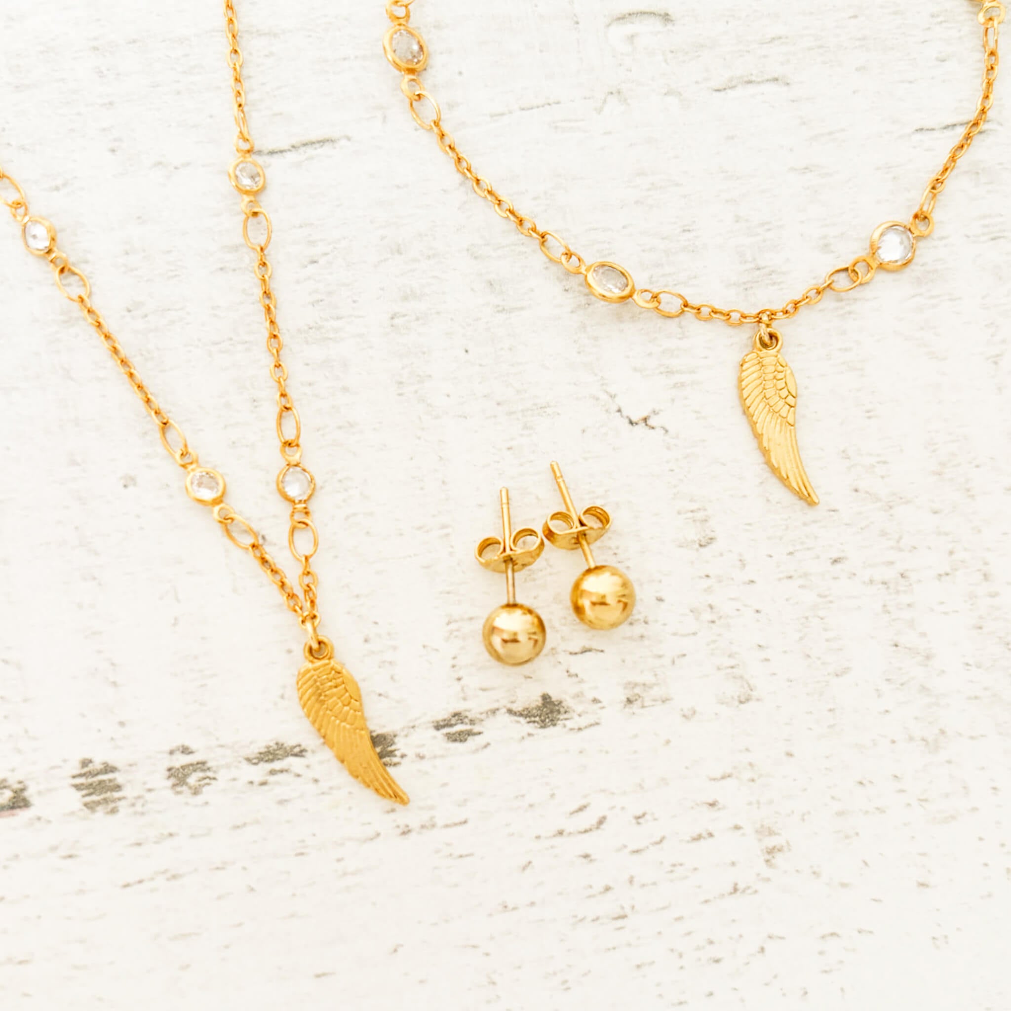 Set Cadena Ala de Ángel Zircón + Pulsera Ala de Ángel Zircón + Topos