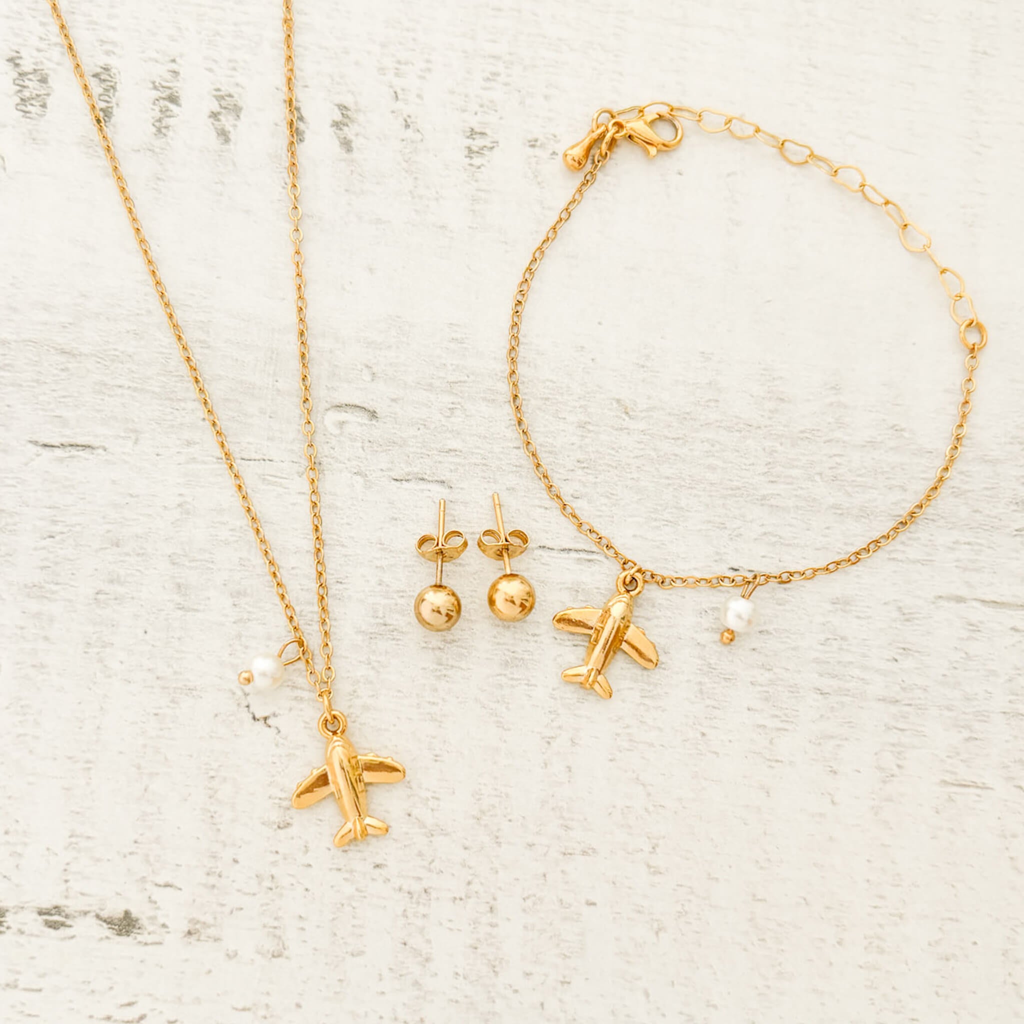 Set Cadena Avión + Pulsera Avión + Topos