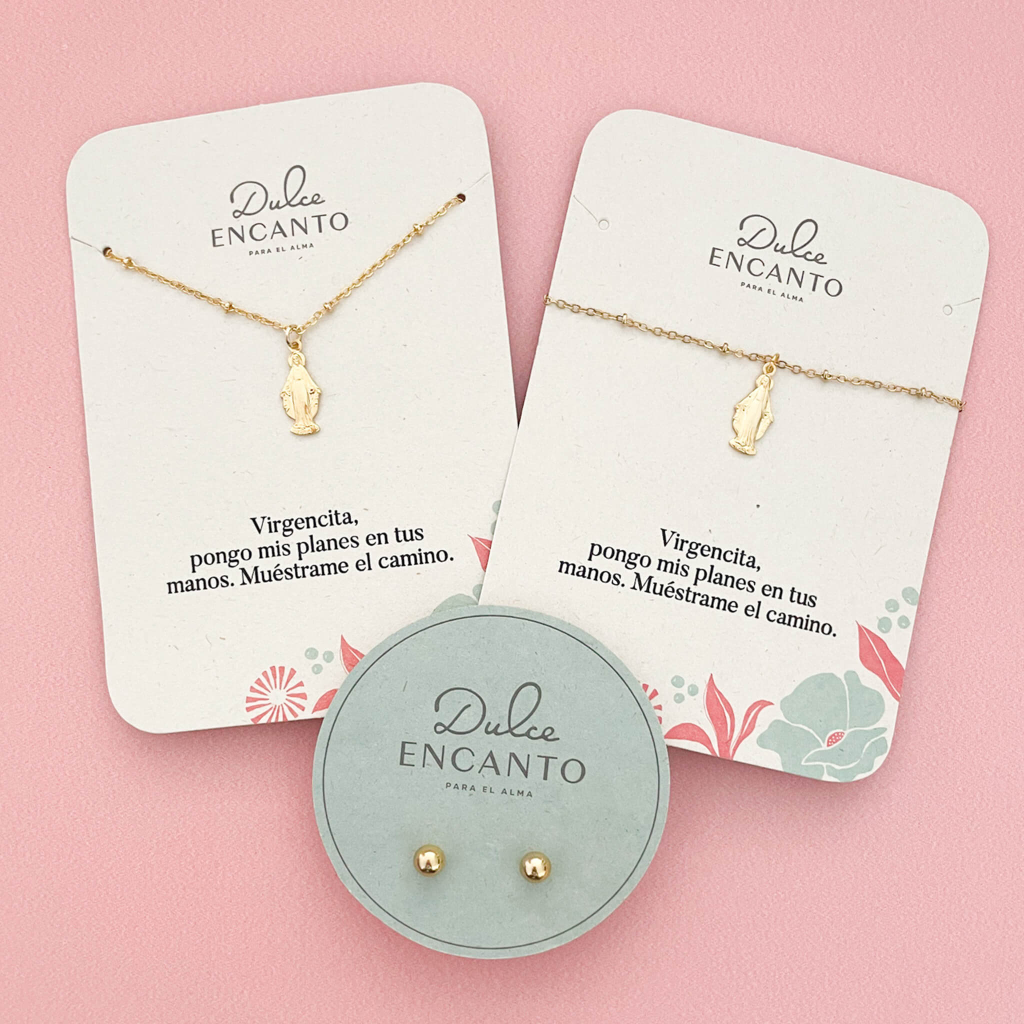 Set Cadena Virgen María Milagrosa + Pulsera Virgen María Milagrosa + Topos