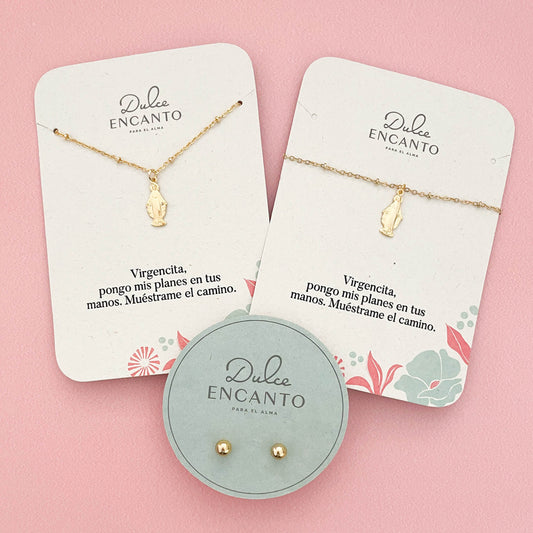 Set Cadena Virgen María Milagrosa + Pulsera Virgen María Milagrosa + Topos