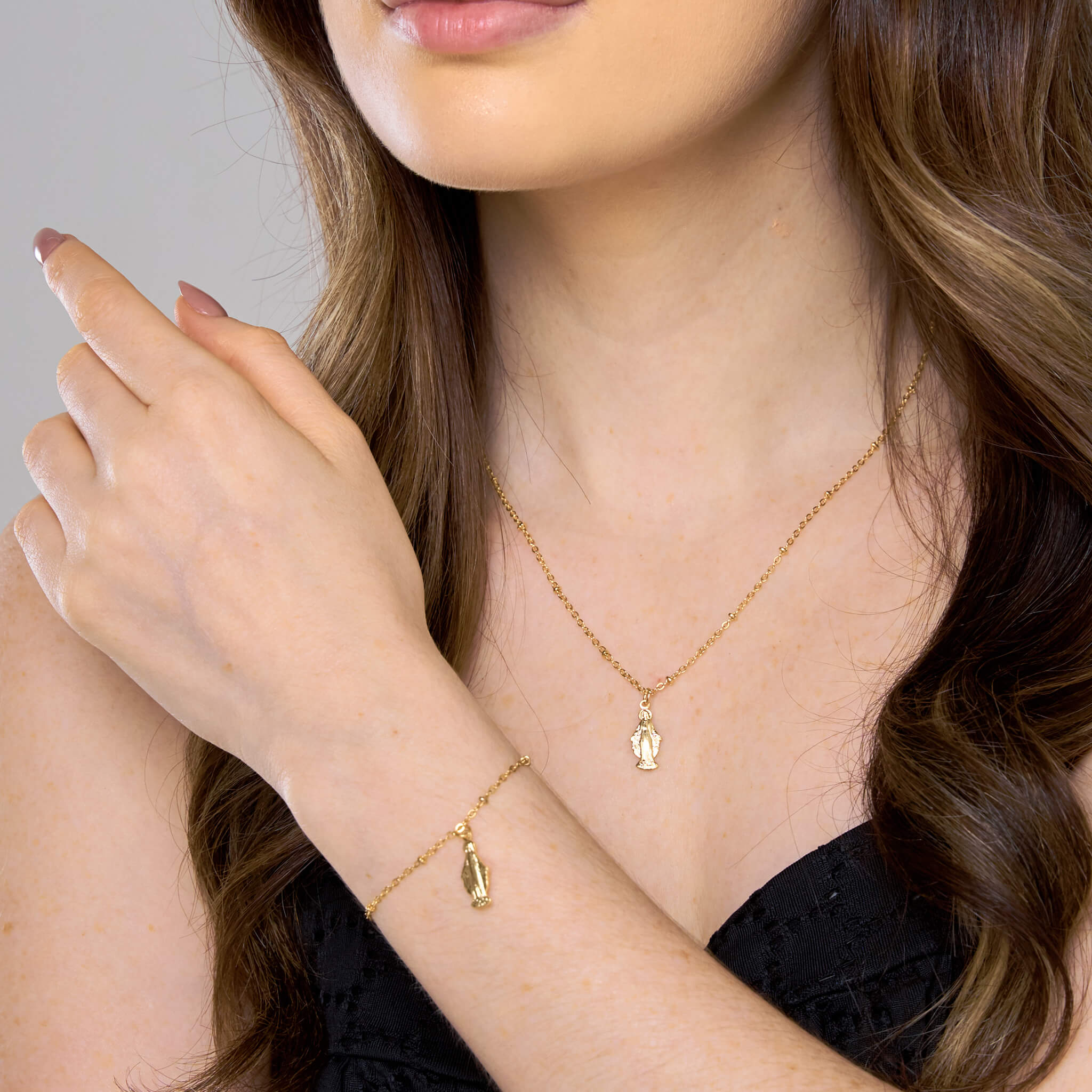 Set Cadena Virgen María Milagrosa + Pulsera Virgen María Milagrosa + Topos
