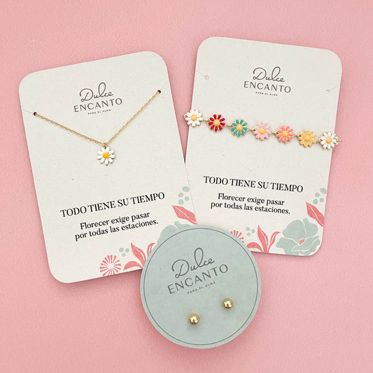 Set Cadena Margarita + Pulsera Margaritas Multicolor + Topos