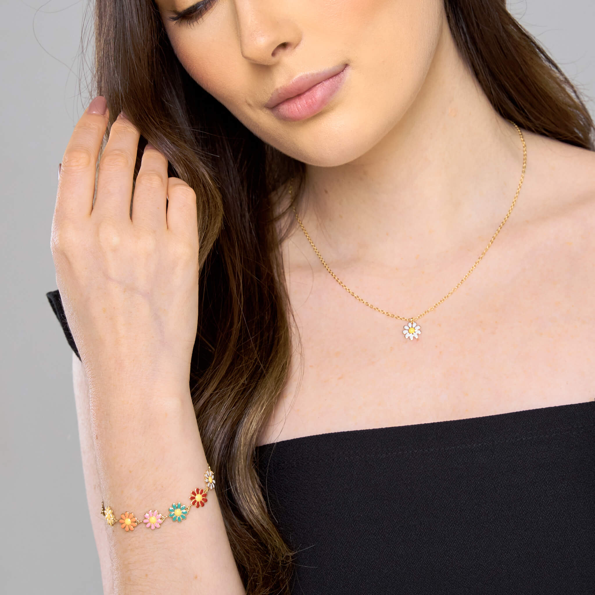 Set Cadena Margarita + Pulsera Margaritas Multicolor + Topos