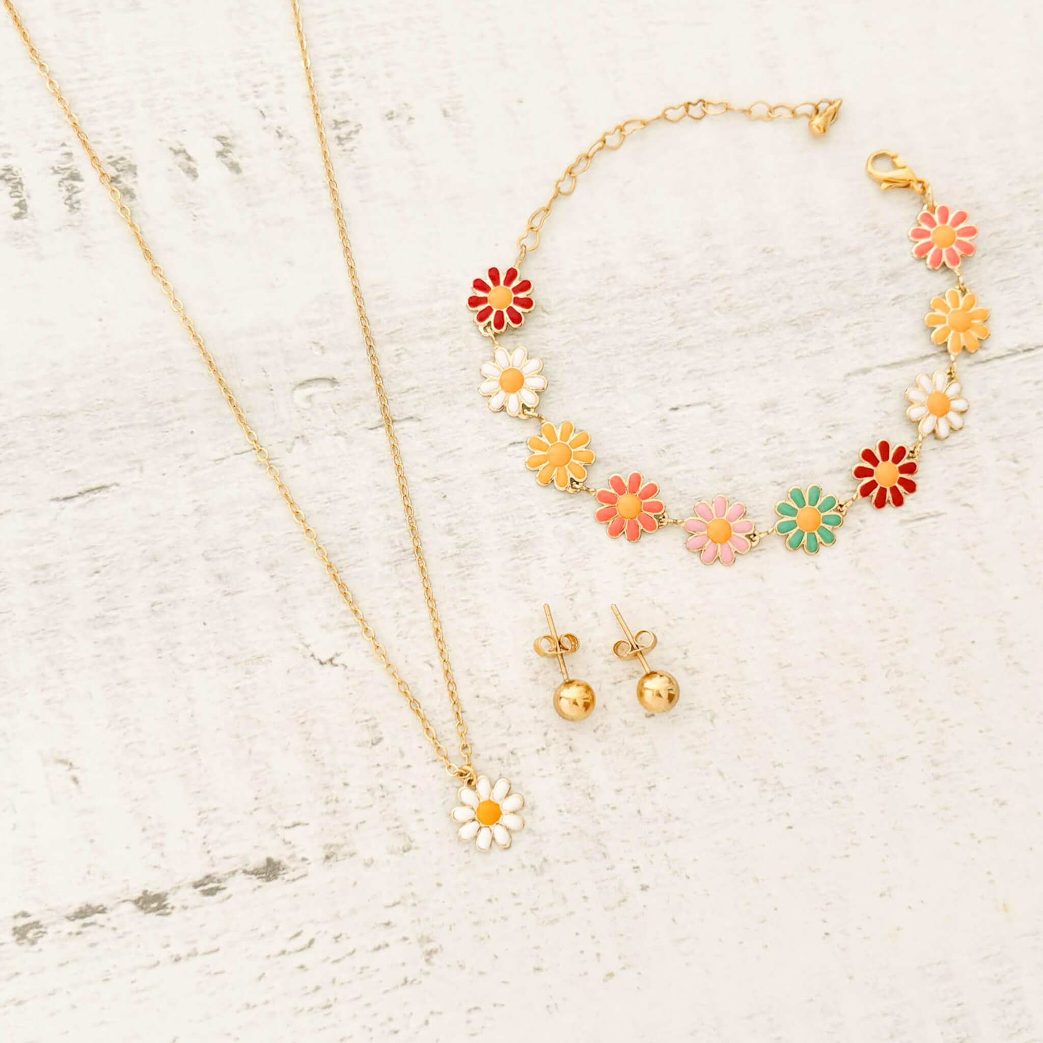 Set Cadena Margarita + Pulsera Margaritas Multicolor + Topos