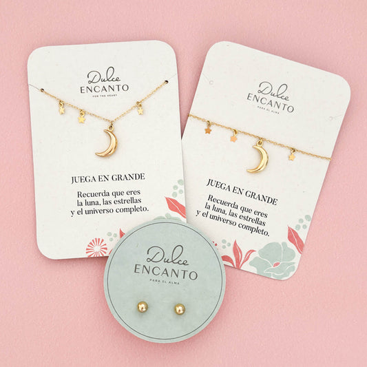 Set Cadena 3 Estrellas Luna + Pulsera 3 Estrellas Luna + Topos