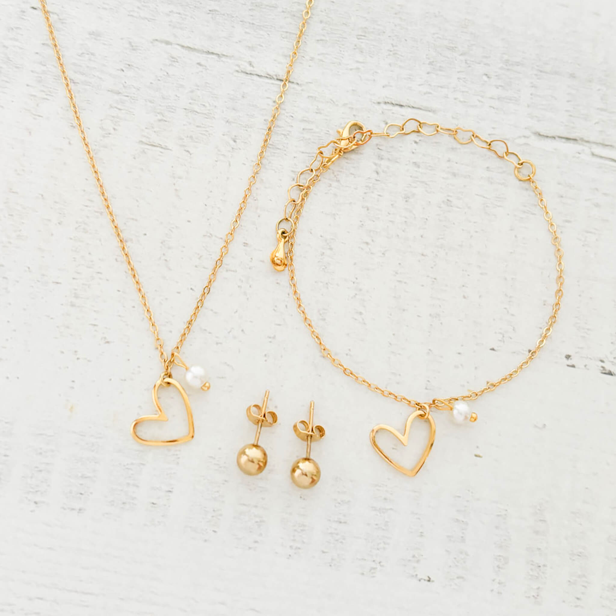 Set Cadena Corazón Perla + Pulsera Corazón Perla + Topos