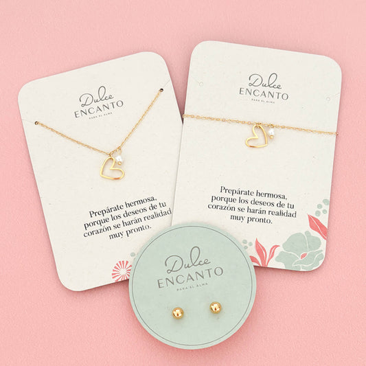 Set Cadena Corazón Perla + Pulsera Corazón Perla + Topos