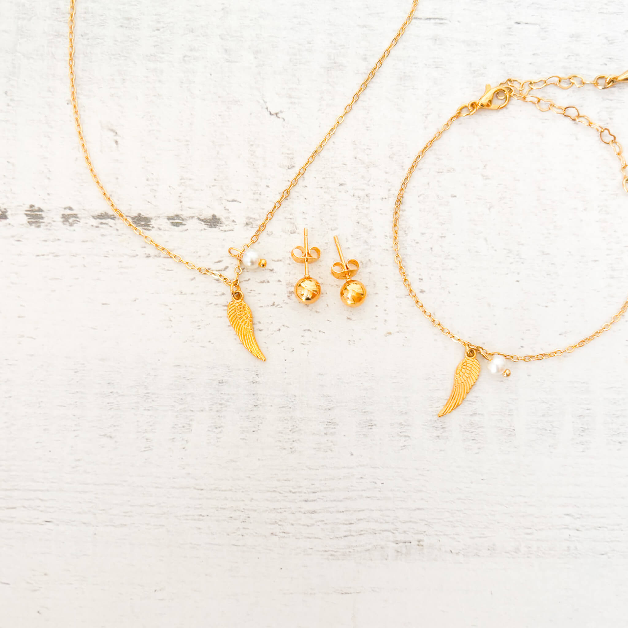 Set Cadena Ala de Ángel + Pulsera Ala de Ángel + Topos