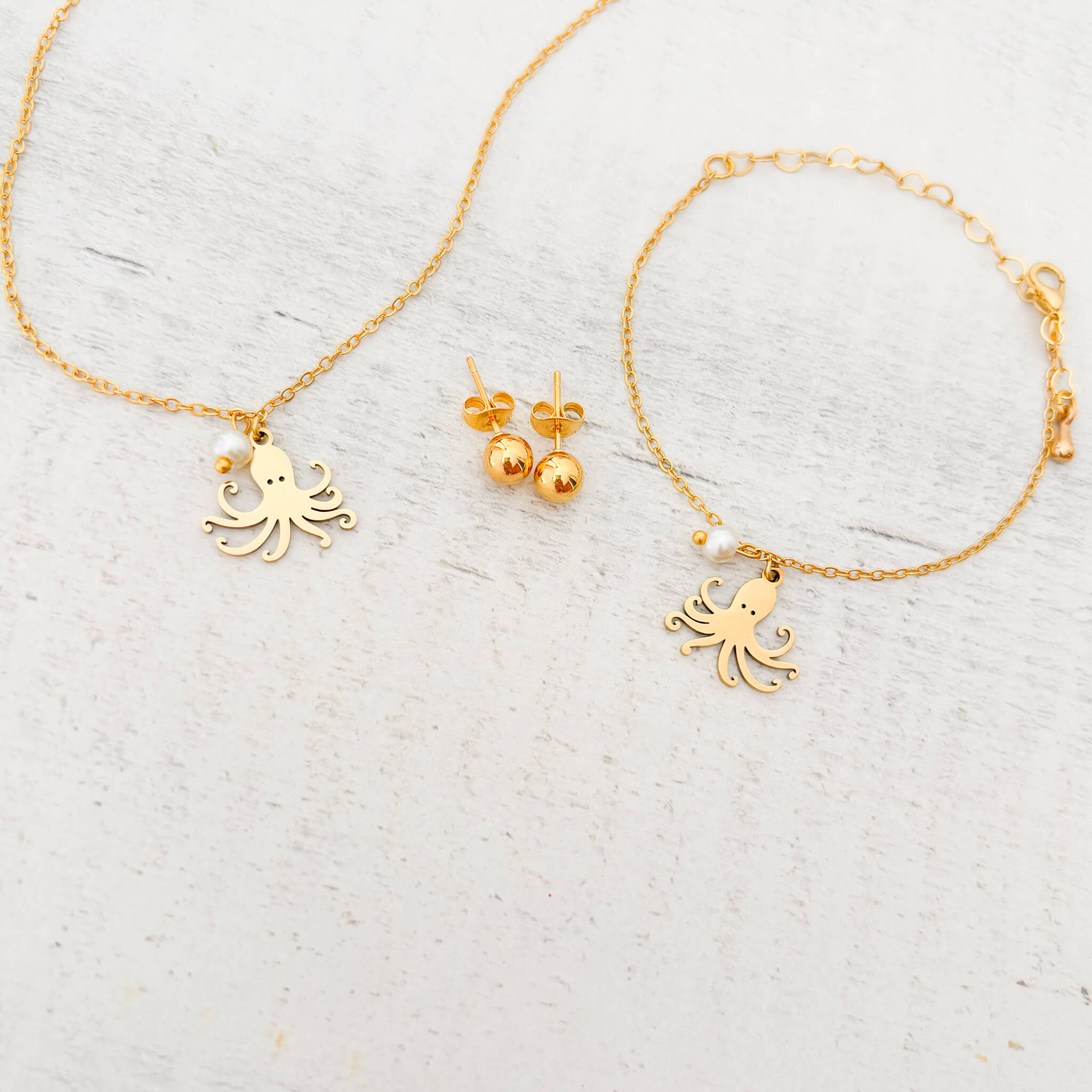 Set Cadena Pulpo + Pulsera Pulpo+ Topos