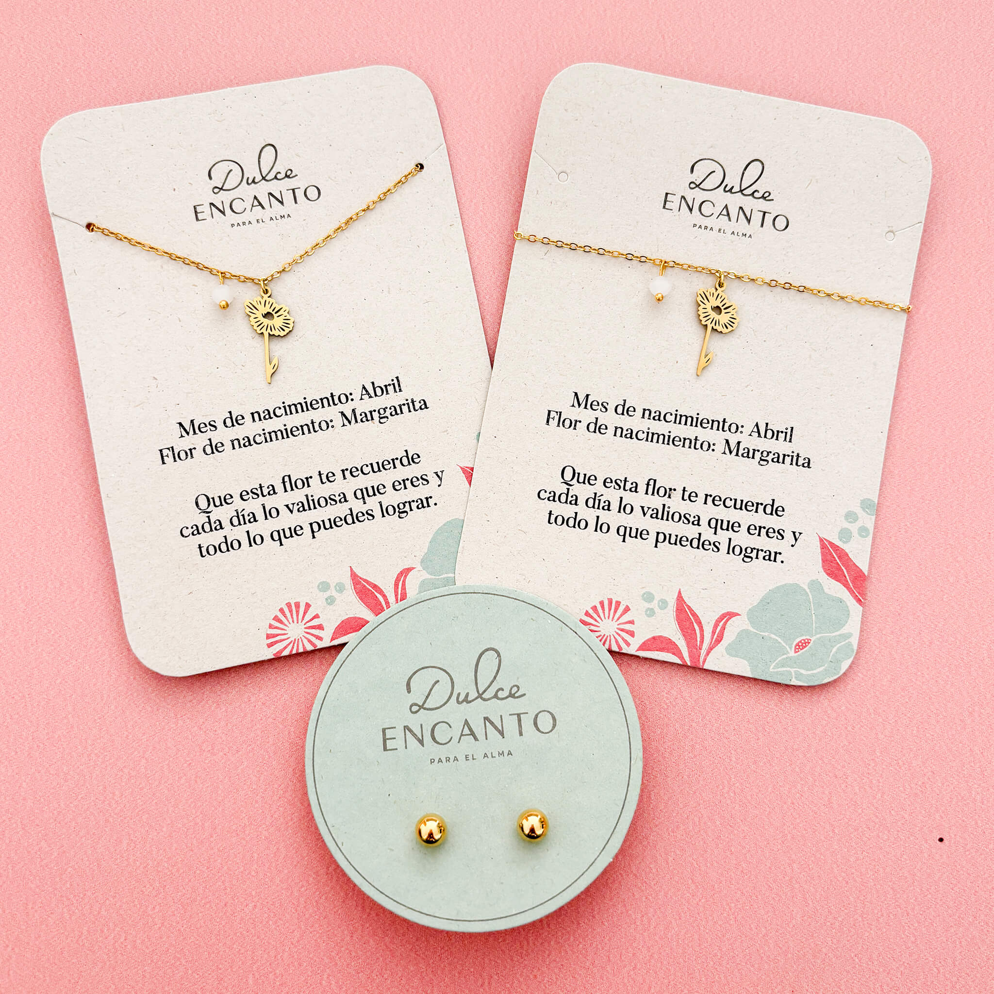 Set Cadena Abril Flor Margarita + Pulsera Abril Flor Margarita + Topos