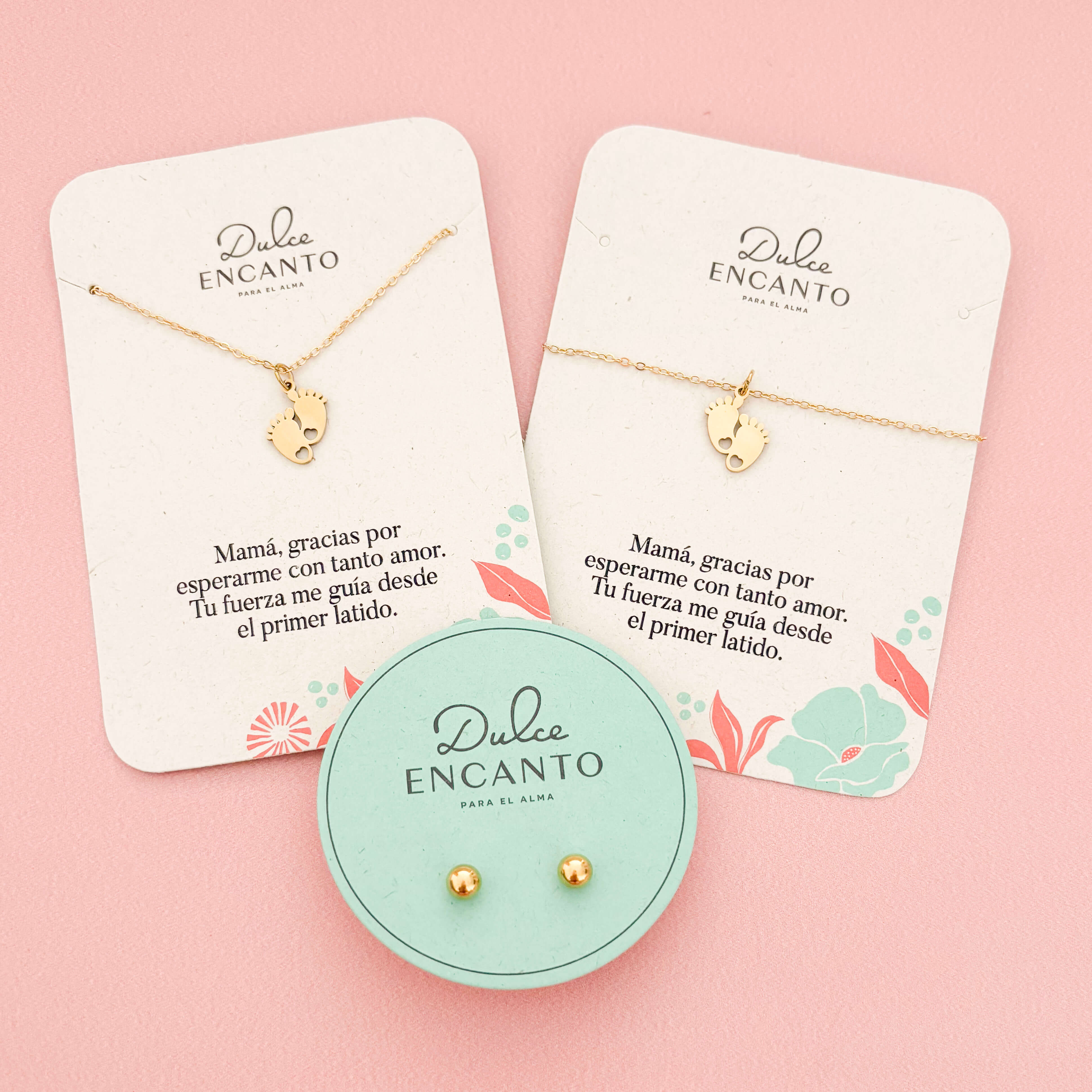 Set Cadena Piecitos Bebé + Pulsera Piecitos Bebé + Topos