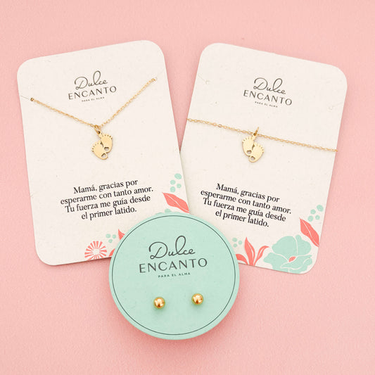 Set Cadena Piecitos Bebé + Pulsera Piecitos Bebé + Topos