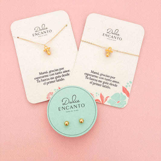 Set Cadena Chupete Bebé + Pulsera Chupete Bebé + Topos