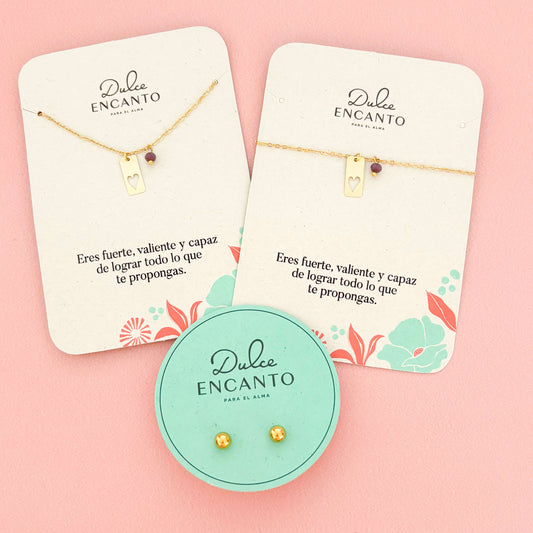 Set Cadena Corazón Vertical Murano Violeta + Pulsera Corazón Vertical Murano Violeta + Topos