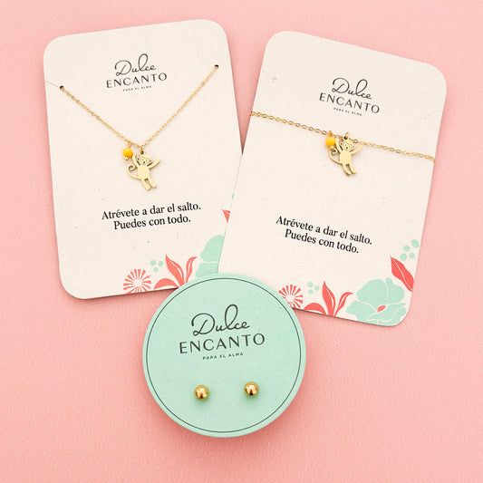 Set Cadena Mico Feliz + Pulsera Mico Feliz + topos