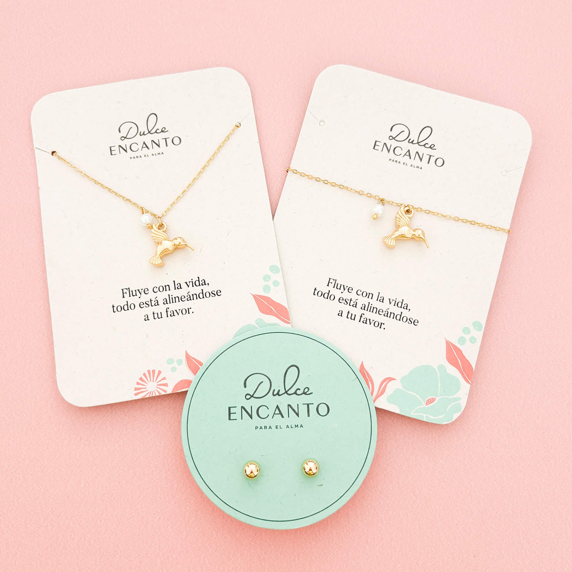 Set Cadena Colibrí Perla + Pulsera Colibrí Perla+ Topos