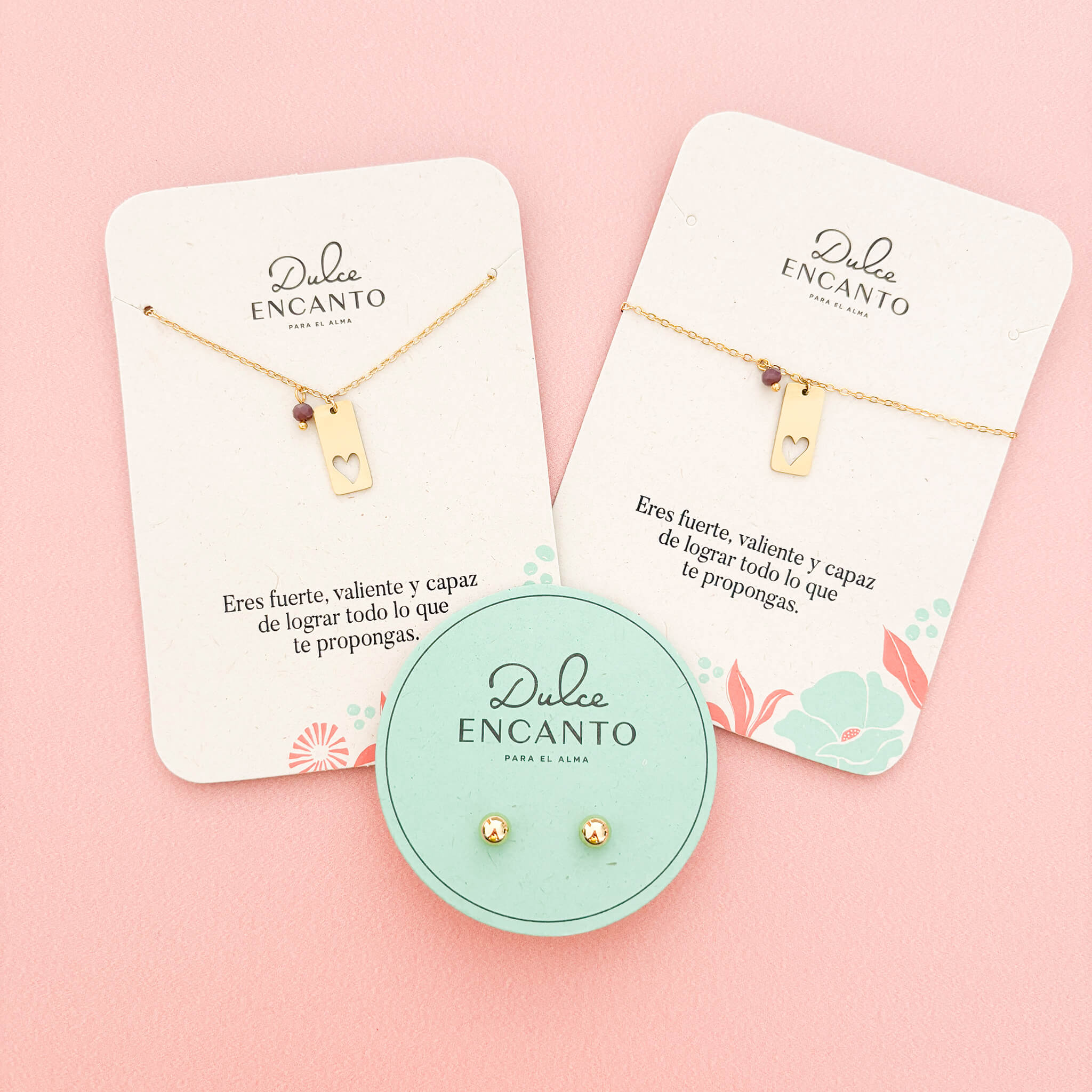 Set Cadena Placa Corazón Calado + Pulsera Placa Corazón Calado + Topos