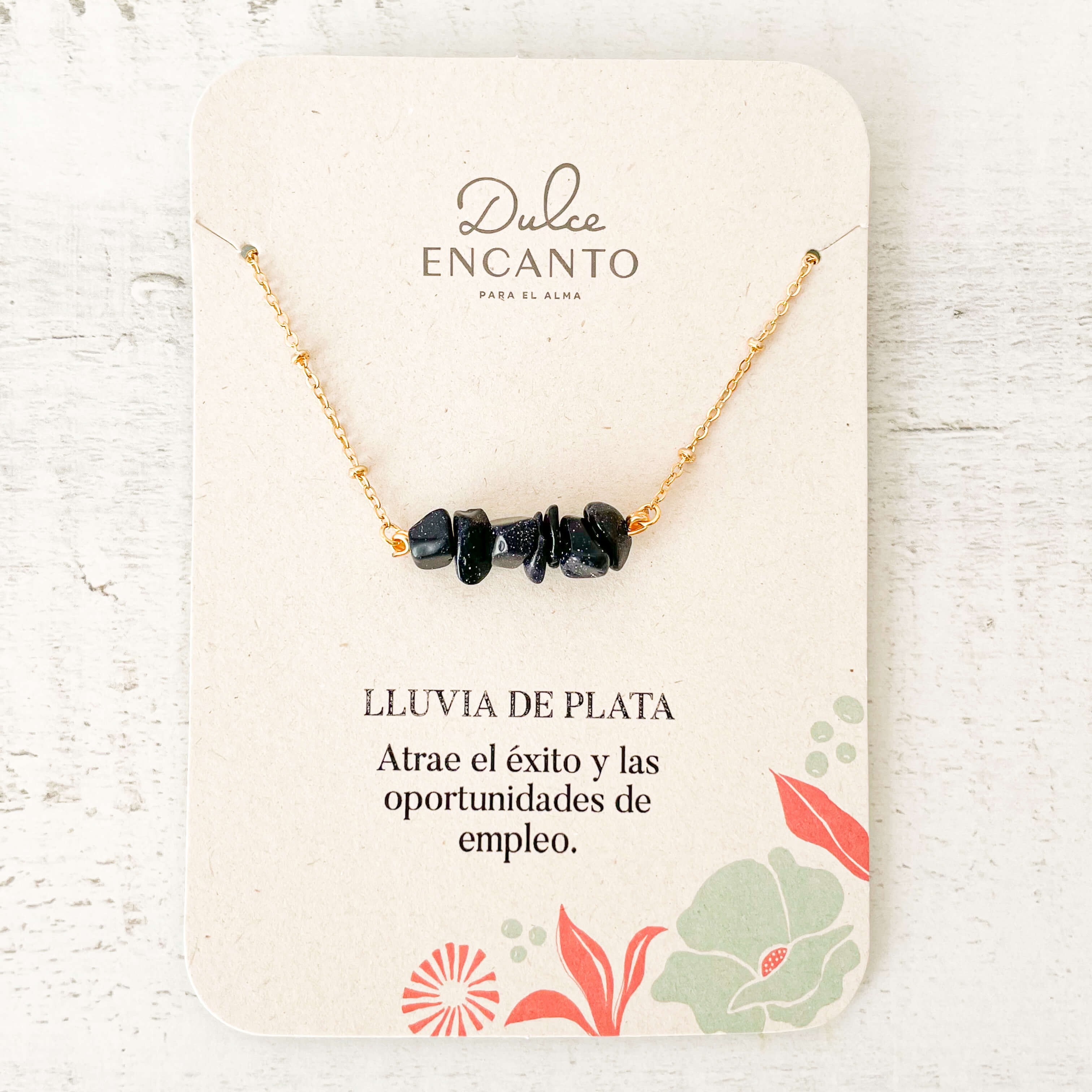 Cadena Lluvia de Plata Piedra Natural Con Significado