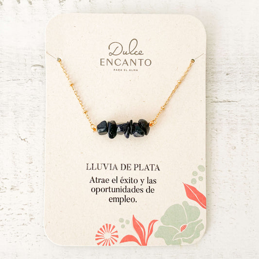 Cadena Lluvia de Plata Piedra Natural Con Significado