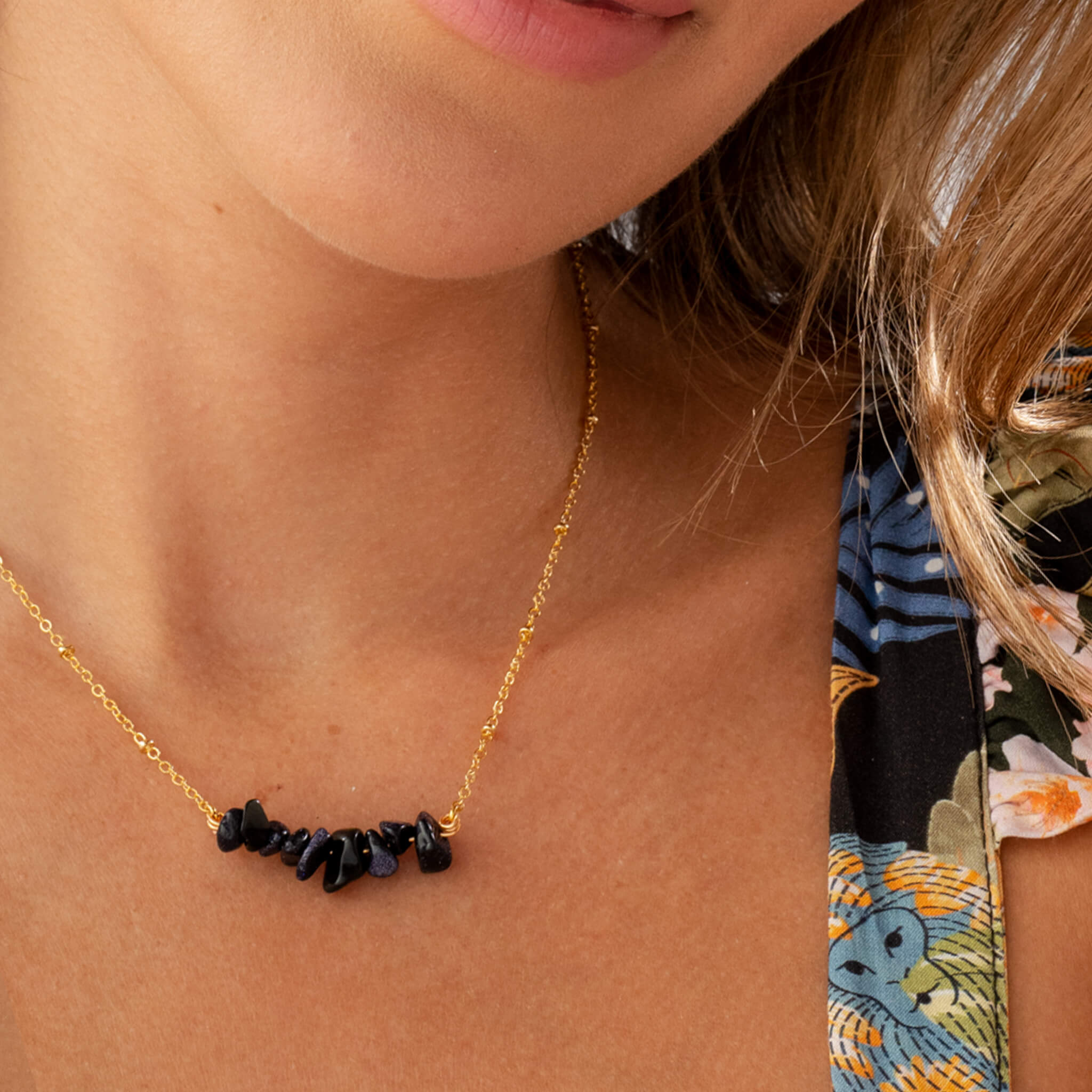 Cadena Lluvia de Plata Piedra Natural Con Significado